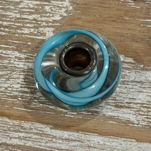 TROLLBEADS turquoise ribbon murano glass bead blue swirl design sterling silver